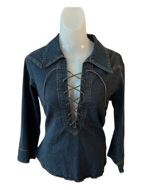 Y2K 2000’s Levi's Dark Indigo Western Denim Lace Up Top  size L